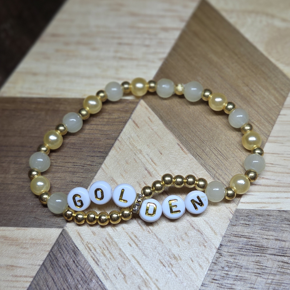 Golden Beaded Bracelet with White Accents DEMOM KPOP HUNTERS